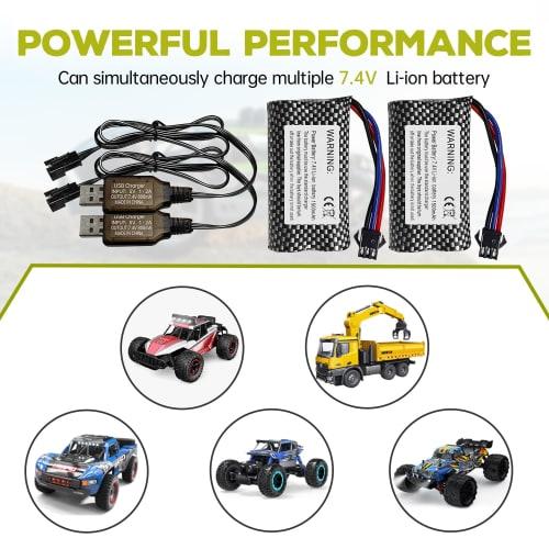 2PCS 1500mAh SM-3P Plug Lithium Battery with USB Charging Cable Compatible with DE43, DE60, RC Remote Control Car Batteries, 1575, and Toy Car Battery