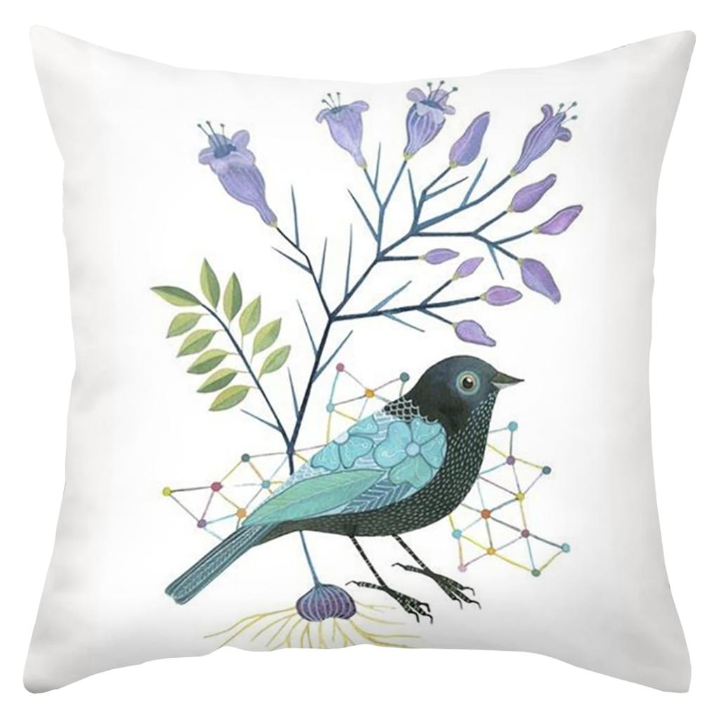 Colorful Bird And Plant Pattern Decorative Cushion Covers Polyester Pillowcase, Sofa Decorative Cushion Cov Headboard Pillow