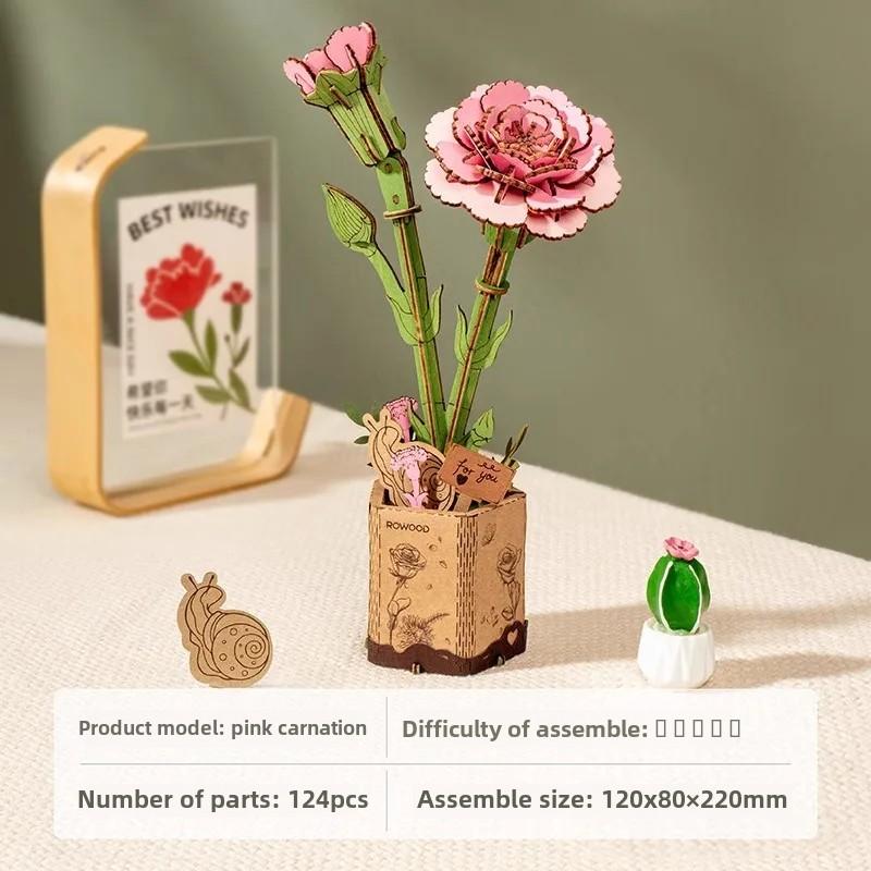 Wood Art Three-Dimensional Puzzle Block Flower Assembly Bouquet Desktop Decoration Children's Puzzle Assembly Toy G229 St Practical Use