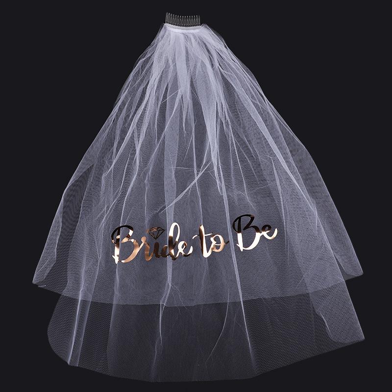 

Белая фата невесты с гребнем, украшение для свадебного душа, свадьбы, девичника, аксессуары для волос невесты розового золота