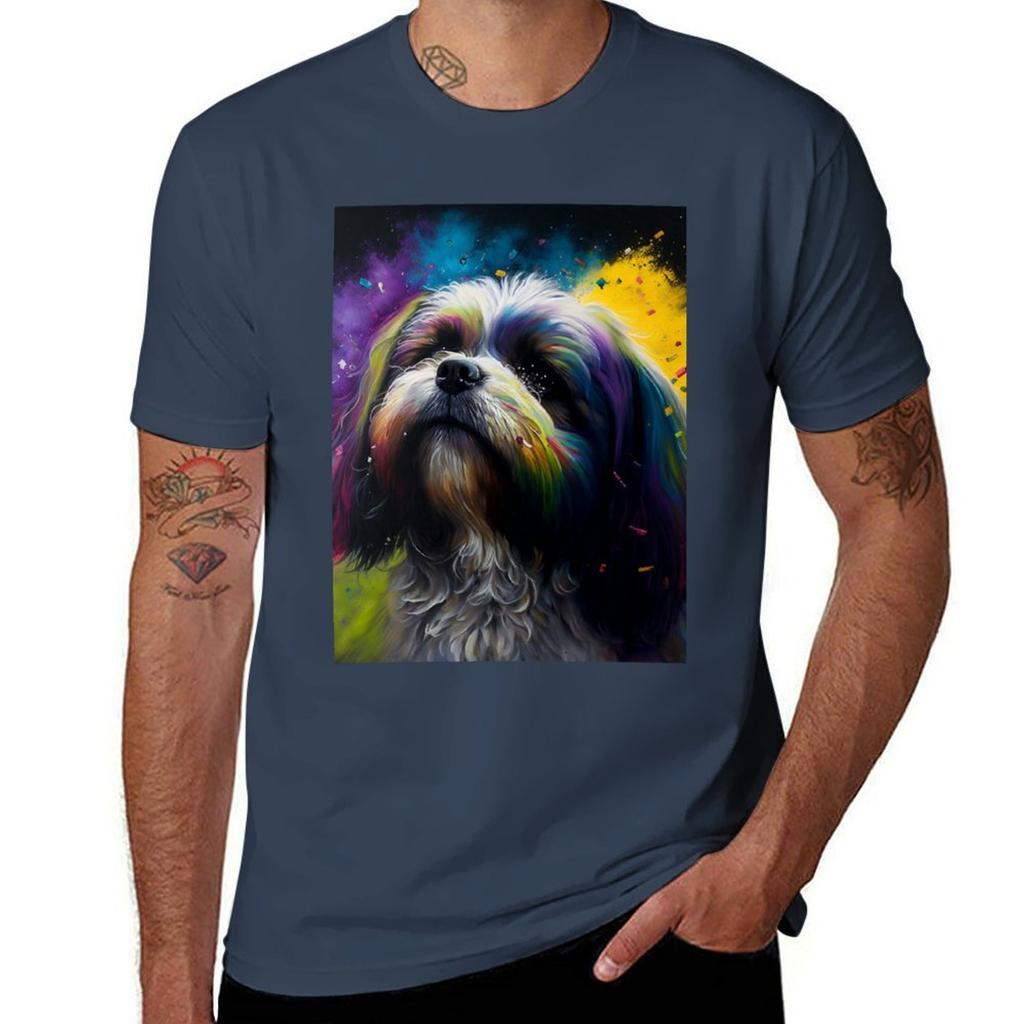 Lhasa Apsos Dog Synesthetic Splash Painting Artwork Tshirt Comfortable Workout Short Sleeve Shirt