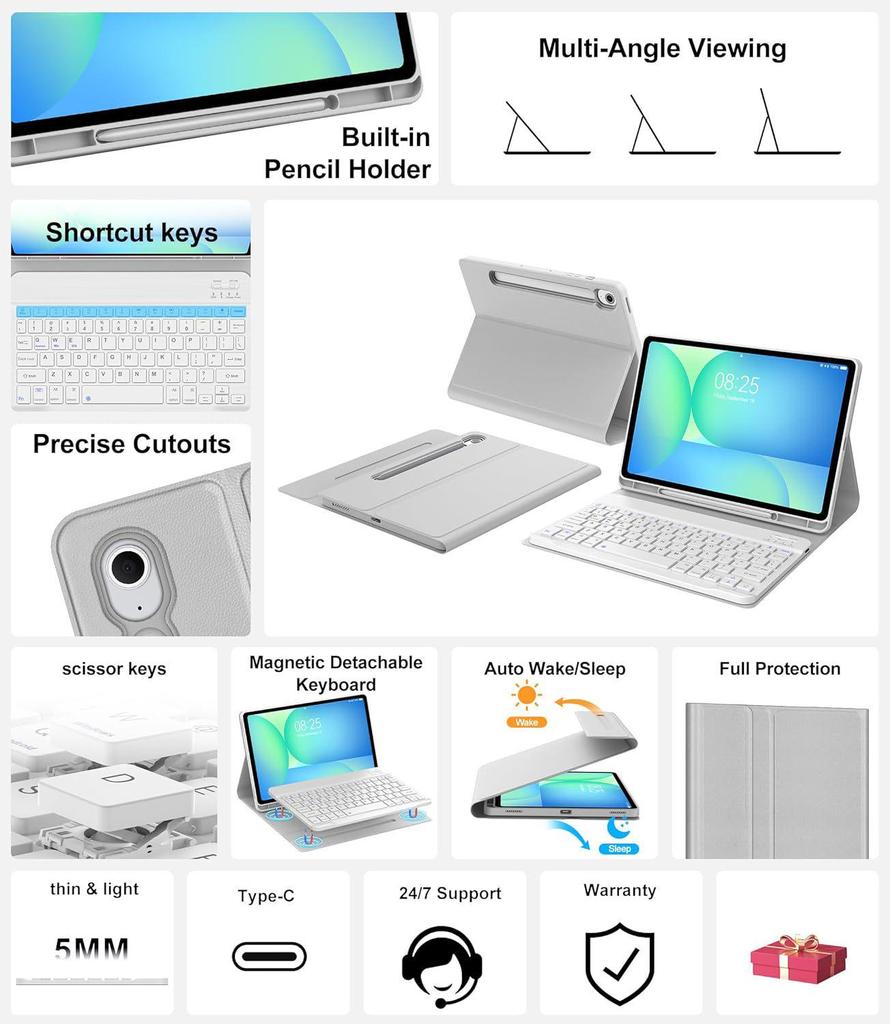 Compatible con tableta Samsung S10 Lite/FE: Funda Protectora, Teclado Bluetooth, Cubierta de Cuero Magnética, Ranura para Bolígrafo.