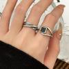 Retro Black Geometric Half-Circle Square Ring – Women's Trendy Open Index Finger Hip-Hop Accessory