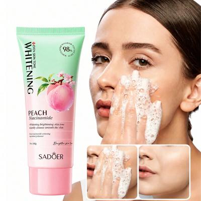 1pc/100g Peach Niacinamide Brightening Facial Cleanser, Gentle Foaming Face Wash, Targets Dull Skin