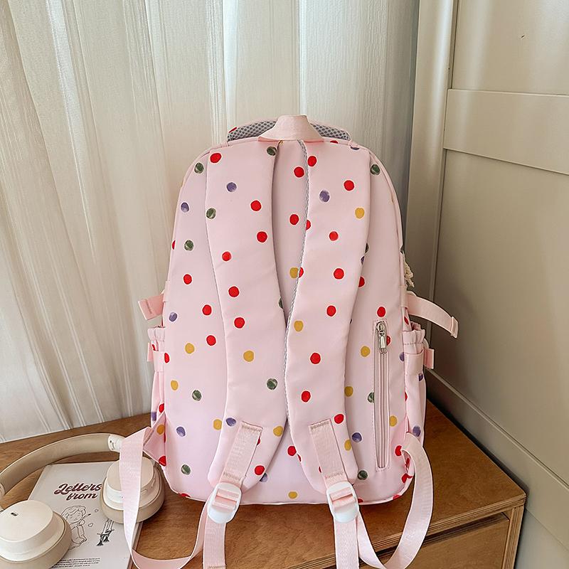 Dot Print Backpack Junior High School Student Lightweight Schoolbag Girl's Large Capacity Backpack