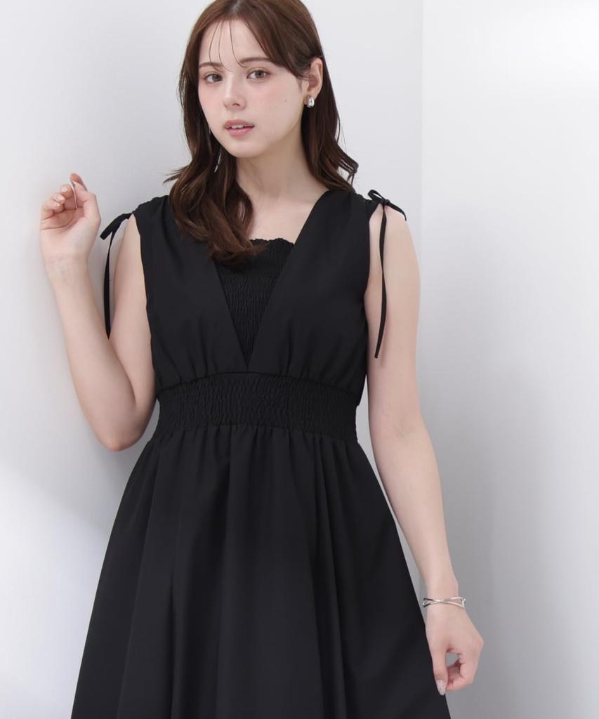 BODY Shoulder Ribbon Gathered Dress [PROPOTION DRESSING] [Black/S]