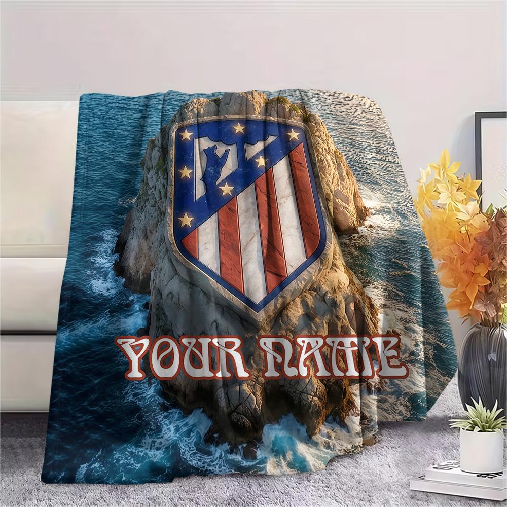 Custom Name Atletico Madrid Flannel Blanket, High Quality Comfortable for All Seasons, Home Decor, Warmth and Comfort