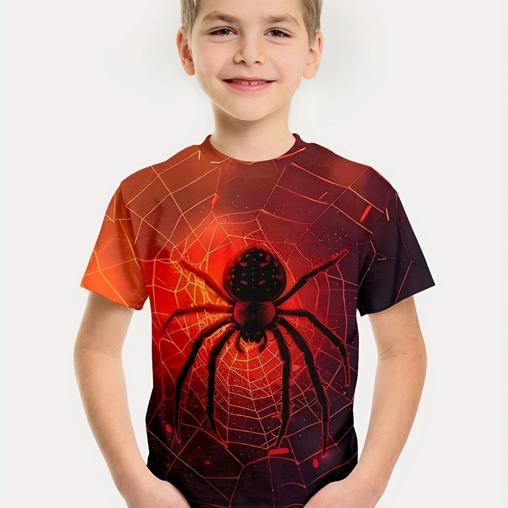 

Boys Short-Sleeve T-Shirt with 3D Spider Animal Print, Children s Summer Casual Fashion Top 120