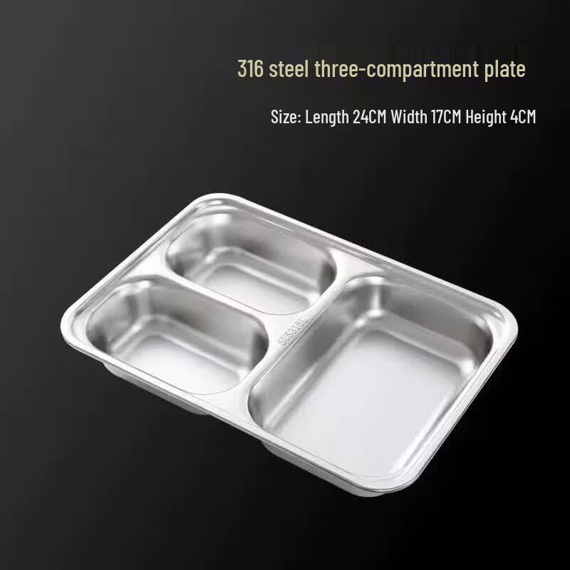 HANDUNYOU 316 Stainless Steel Deep 3-Compartment Meal Plate