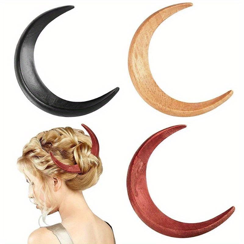 Handcarved Crescent Hair Fork Simple Wooden Moon Hairpin Modern High-end Half Moon Hairpin Daily Hair Curling Wooden Handcrafted