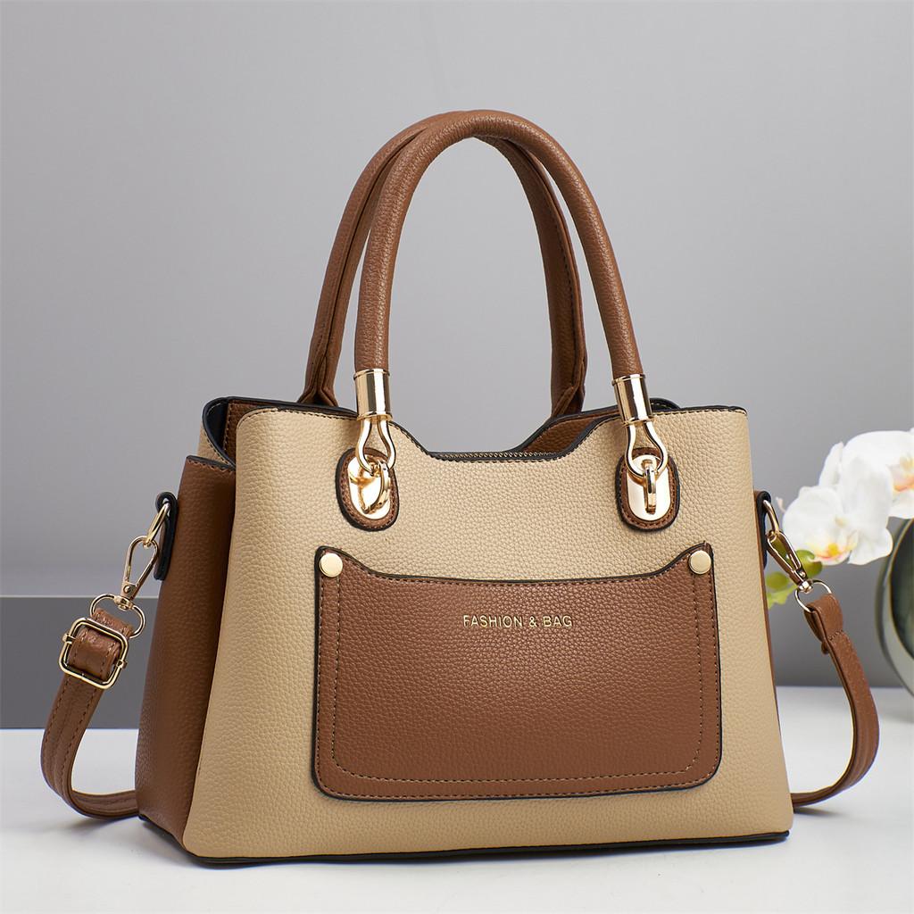 Minimalist Pu Tote Bag With Spliced Color Blocks For Daily Casual Use