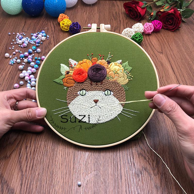 Vyšívaná kočka Nový produkt Výšivka Vlastní trojrozměrný ručně vyráběný pár Základní výroba Látka Vyšívací Materiál Balíček