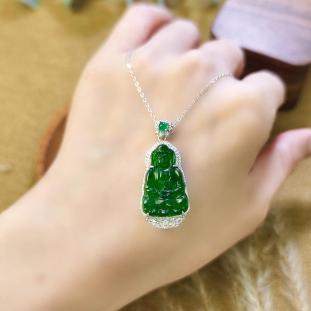 Natural Jade Guanyin Pendant Necklace S925 Silver Unisex Lucky Amulet Jewelry