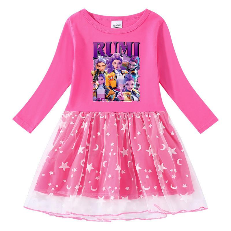 Multi-color Girls Kpop Mira Zoey Rumi Hunters Printed Mesh Dress