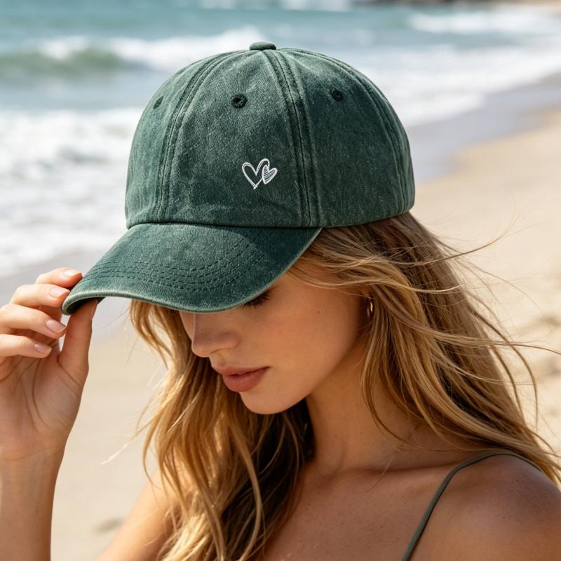 Adjustable Ponytail Baseball Cap with Double Heart Accent, Sun Hat for Daily Wear, Walks, and Casual Travel Time