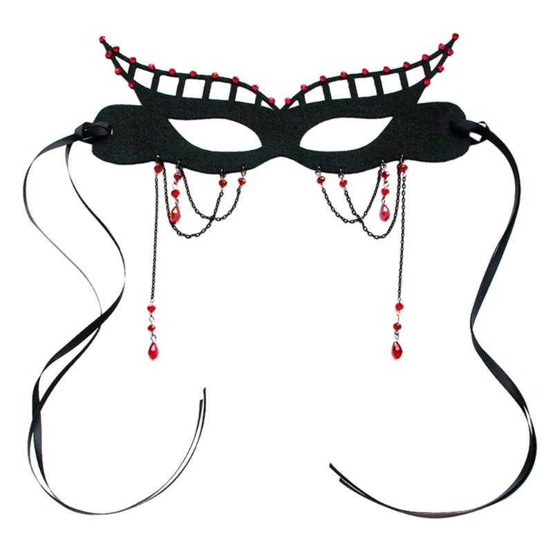 

Halloween Party Mask Masquerade Mask with Tassels Half Face Mask Evening Proms Mask Rhinestones Mask for Women 1 чорний