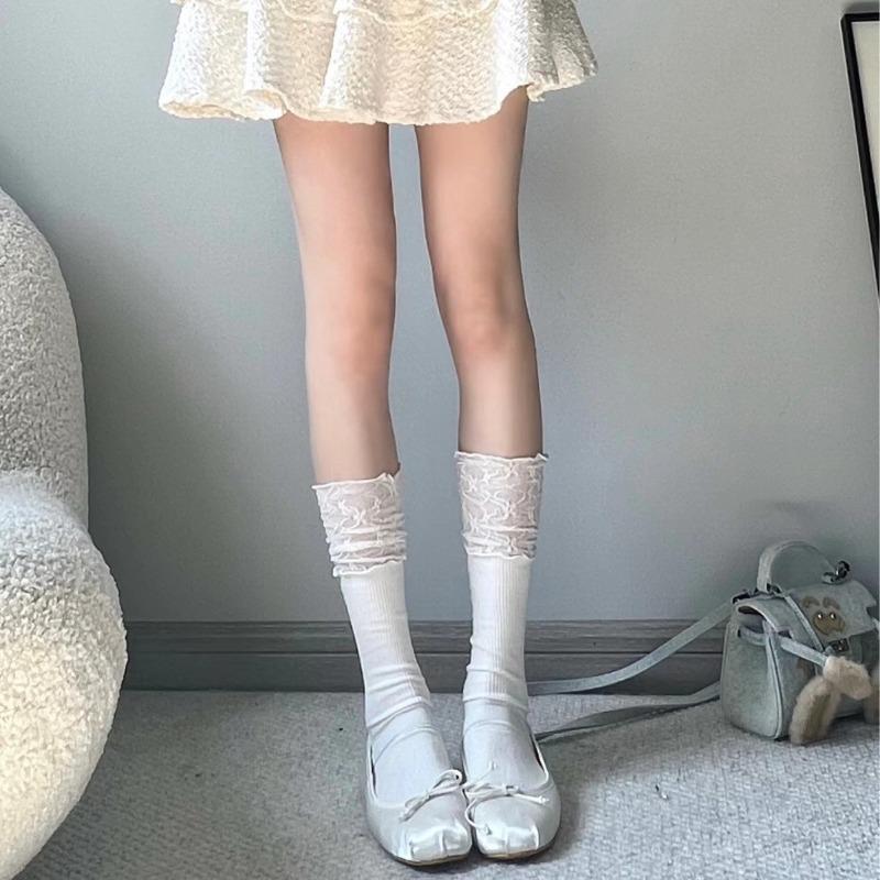 Lace Socks for Girls, Spring Girls, Mid-calf Socks, Jk Pile Socks, Patchwork Lace Over-the-knee Long Cotton Socks, Sweet
