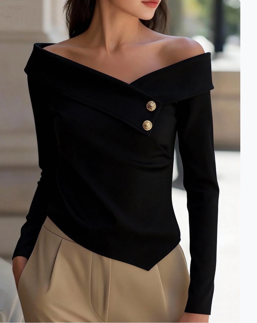 Elegant One-Shoulder Long-Sleeved Women s Shirt for Autumn/Winter 2025 L