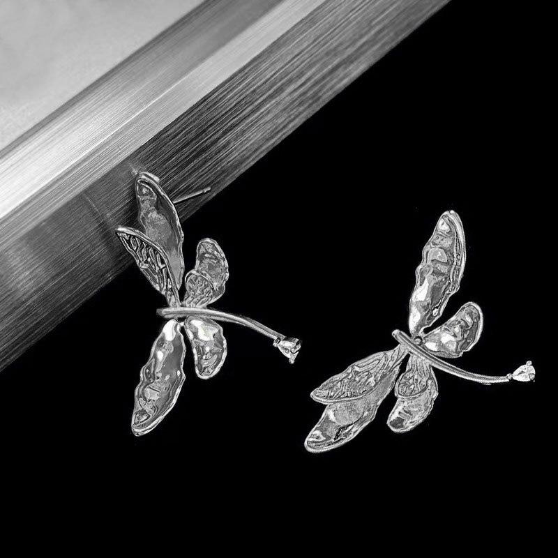 Серьги-гвоздики Стрекоза с бриллиантами, Высококлассные нишевые серьги в стиле легкой роскоши, Серьги-гвоздики с серебряной иглой 925 пробы, Женские серьги в холодном стиле, Украшения.