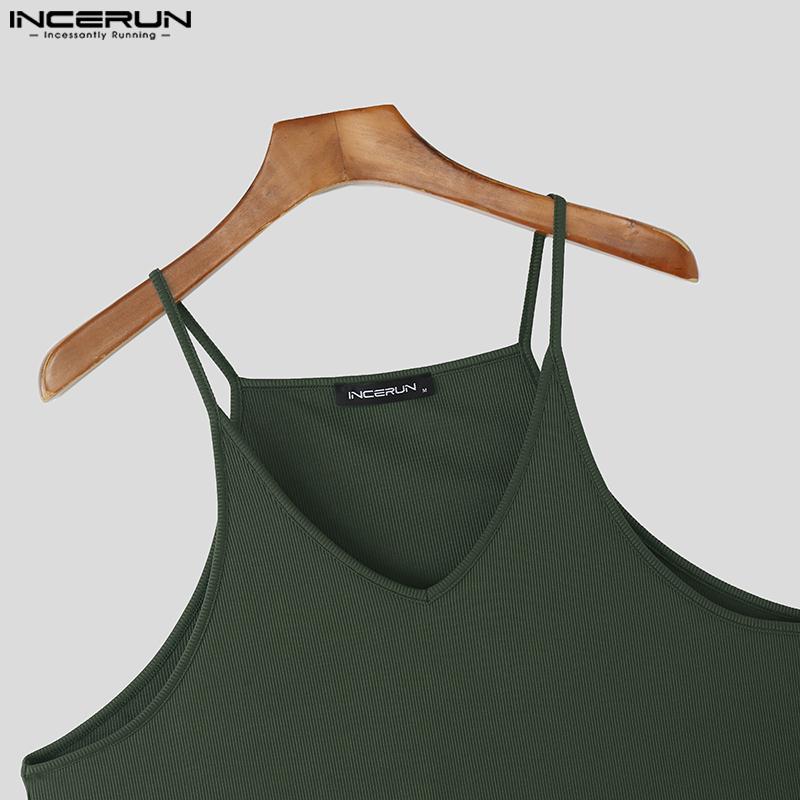 INCERUN Hauts à bretelles pour hommes Décontracté Col en V Sans manches Débardeurs Camisole unis