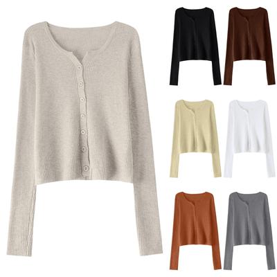 Dames V-hals Dunne Lange Mouwen Effen Kleur Korte Gebreide Trui Slim Fit Trui