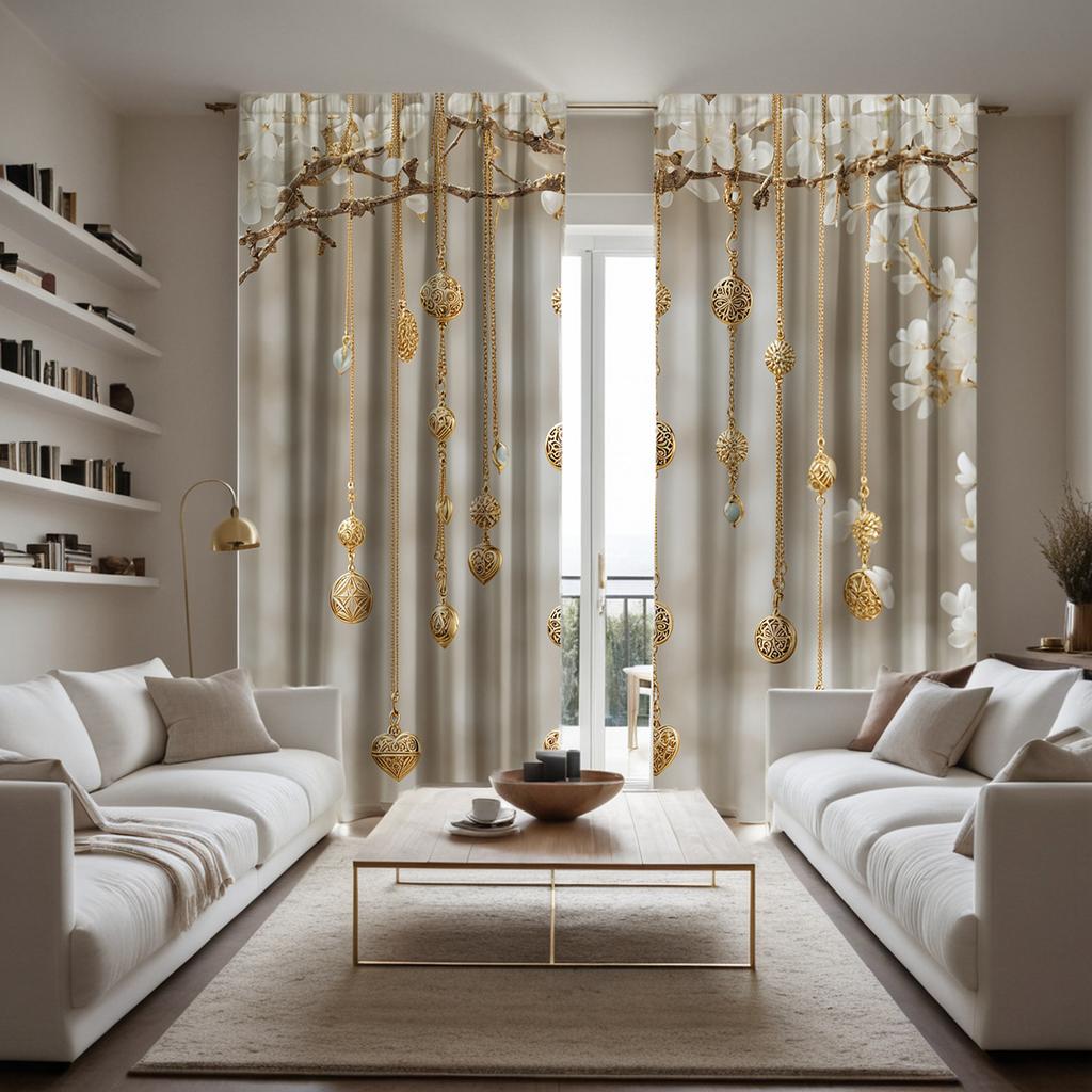 2 PZ Tende a catena in metallo di alta gamma color giallo digitale HD stile decorativo per la casa decorazione soggiorno camera da letto attraverso asta c