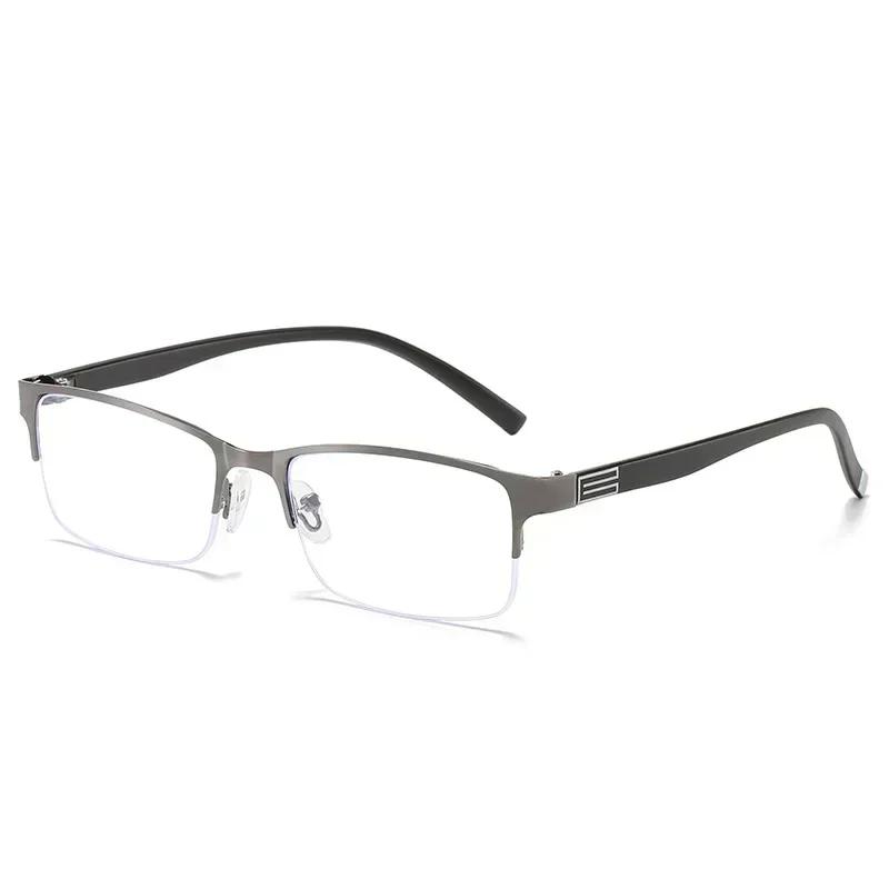 Vintage Business Half Frames Myopia Spectacles Trendy Male's Square Frames Near Sight Spectacles Anti- Blue-Ray Eyeglasses