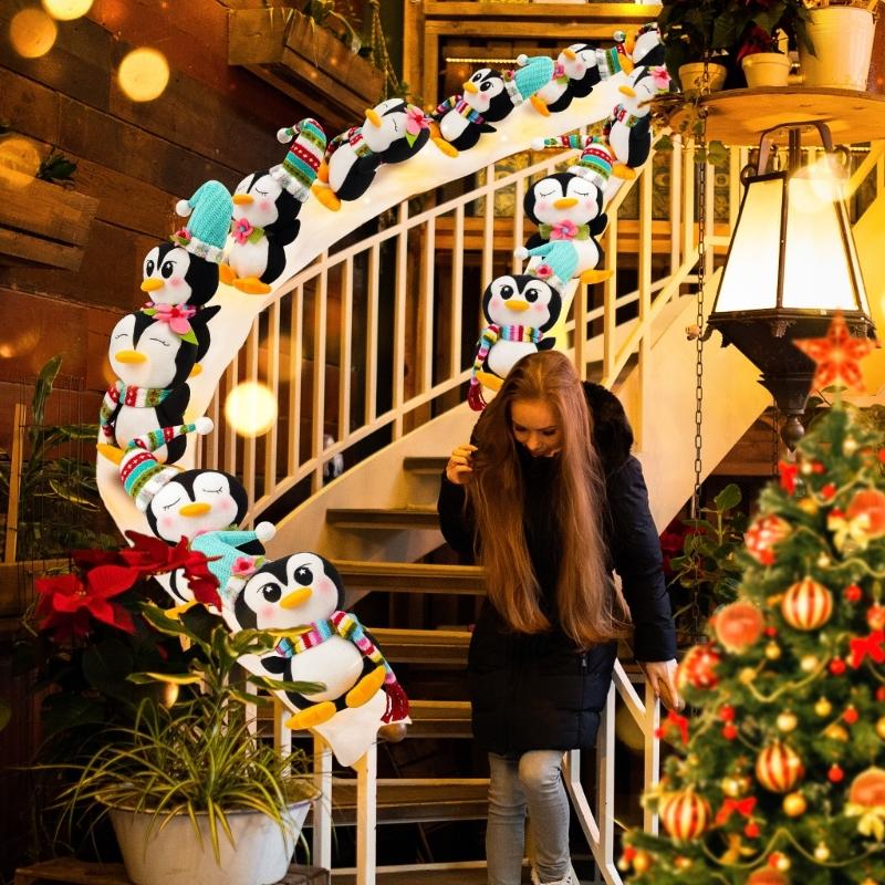 Christmas Riling Decors Three Penguins Plush Figures Child Safe Materials Easy Setups System Holiday Stair Decors