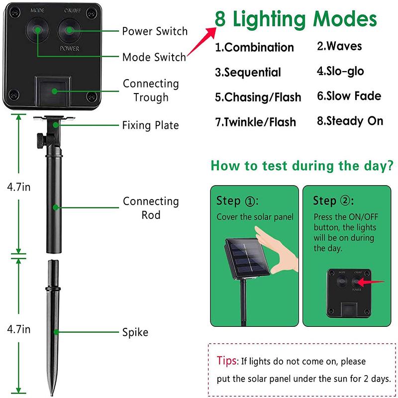 5M-12M Solar Camping Lantern String Lights Mini Kerosene Lamp 8 Modes For Indoor And Outdoor Garden Holiday Decoration Battery Power 2M/3M/5M