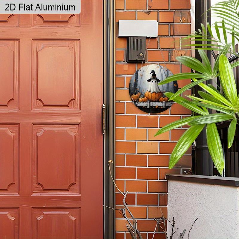 2D Flat Aluminium Oil Painting Style Halloween Sign with Ghosts Pattern - Halloween Figurine Ornaments - Ideal for Front Door, Wall, Porch, Window