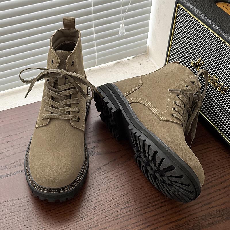 Fashion Classic Man High Top Shoes New Leather Ankle Boots Sneakers Fashion Outdoor Mens Basic Boots Lace Up Non-Slip Motorcycle Botas