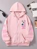 Girls Zip Up Hooded Jacket Pink Bow Meow Heart Letter Print Long Sleeve Casual Kids Hoodie For Daily Outdoor Wear