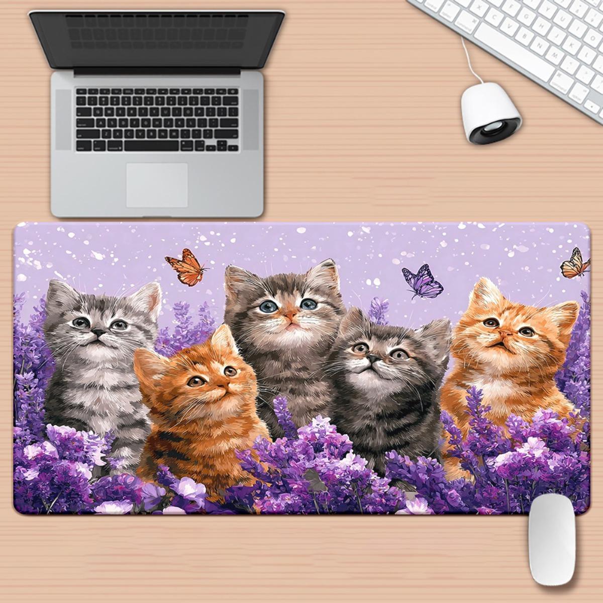 Cat and lavender field design largeMouse Pad Desk Mat Gaming mats antislip Durable offices accessories Keyboard mouse mat 800x300x2mm