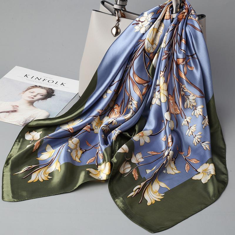 Small silk scarf women's large square scarf yarn scarf spring, autumn and winter matching shirt middle-aged mother square 91 × 91 thin scarf