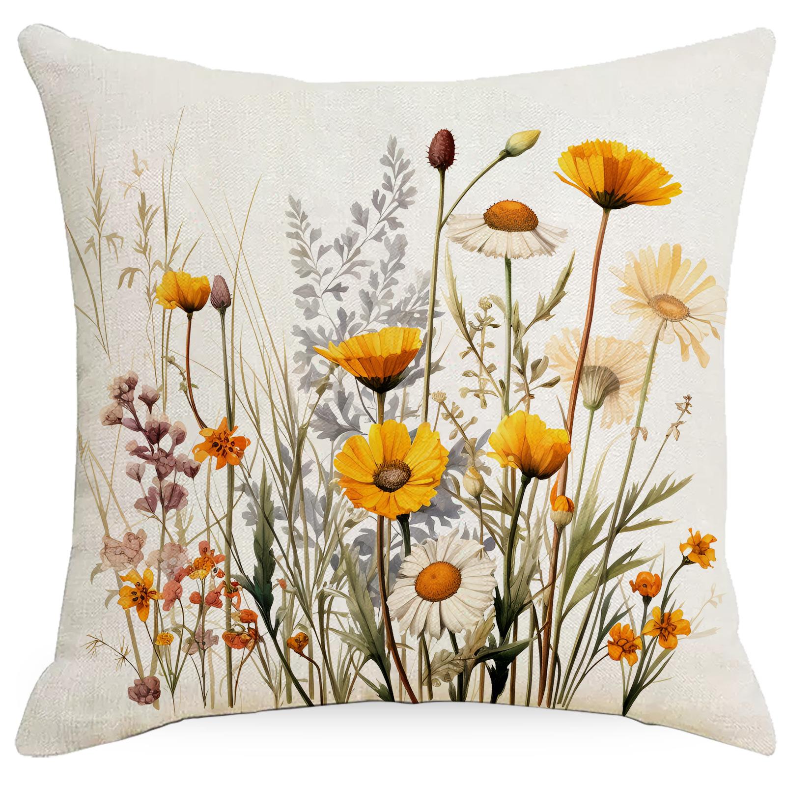 Новая Весенняя Желтая Компактная Наволочка с Полевыми Цветами для Подушки Дивана Гостиной Наволочка Наволочка Декор 45 * 45Cm
