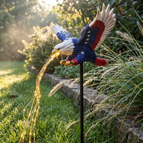 Bald Eagle Statues for Patios Solar Garden Stake Light, Patriotic Outdoor Resin Durable Wildlife Lawn Weather?Resistant Landscape Light Yard