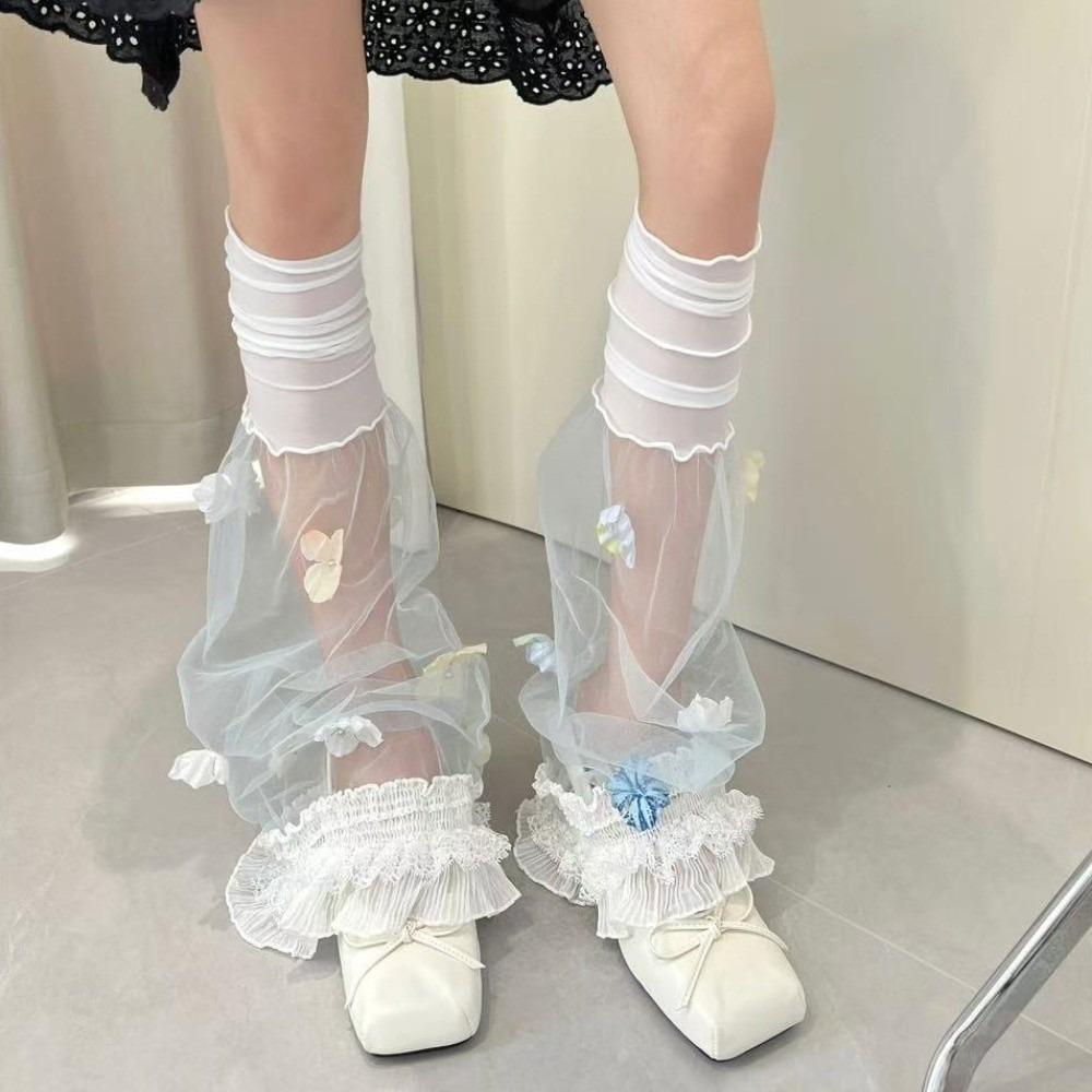 Harajuku Layered Ruffle Boot Cover Cuffs Y2K Sheer Leg Warmers Spicy Girls синий