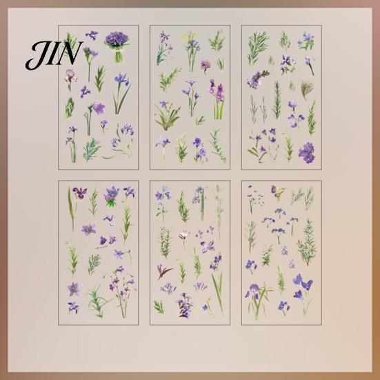 Nature Themed Stickers 6 Sheets/Set Natural Flower Scrapbook Stickers, Waterproof PVC Floral Plants Decals, Botanical Art Transparent Decorative