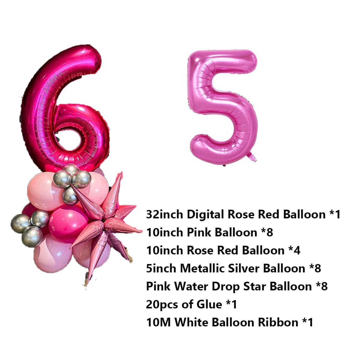

32-дюймовый розовый воздушный шар с номером, розово-красный, розовый, для дня рождения девочки, декор для вечеринки в честь ребенка, воздушный шар, арка Number 5