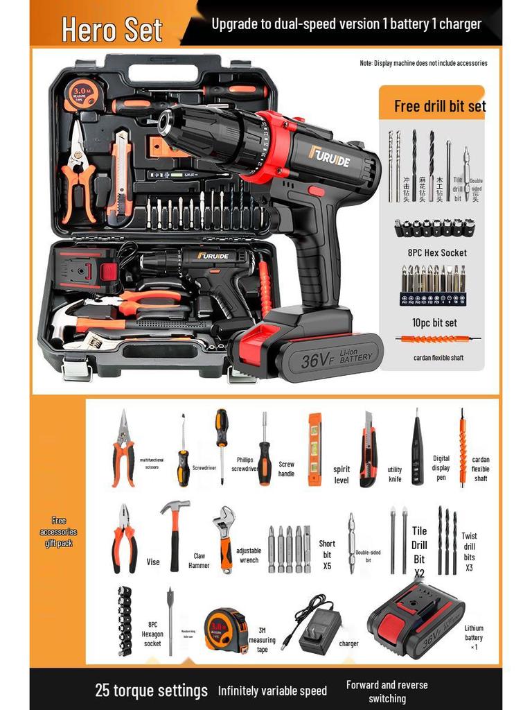 Wielofunkcyjny zestaw narzędzi elektrycznych z wiertarką i śrubokrętami