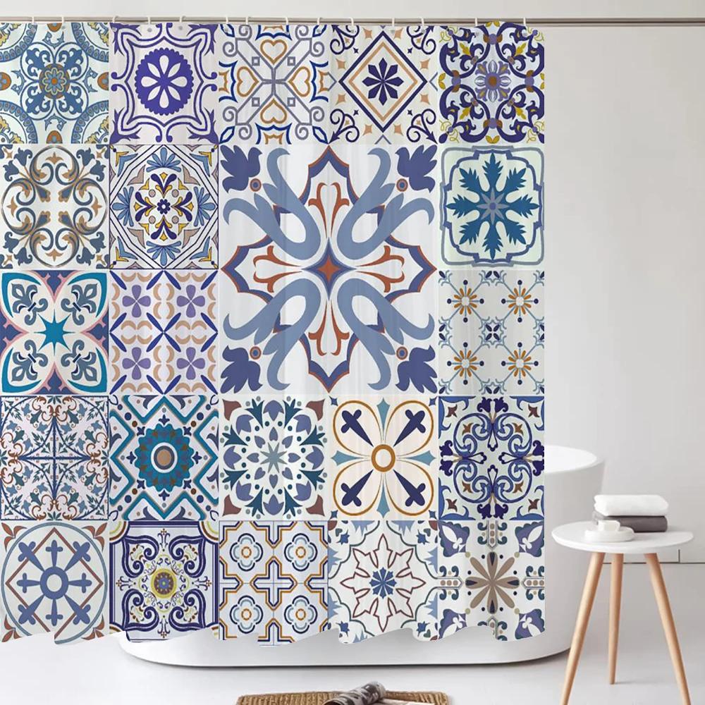 

Bathroom Abstract Bohemian Shower Curtain Medieval Nordic Art Boho Printed Polyester Fabric Shower Curtain With Hooks W60H190(CM)-1 Pcs