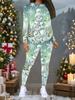 Women's Christmas Print 2-Piece Outfit: Long Sleeve Crew Neck Top & Pants, Holiday Limited Casual Party Gift Suit