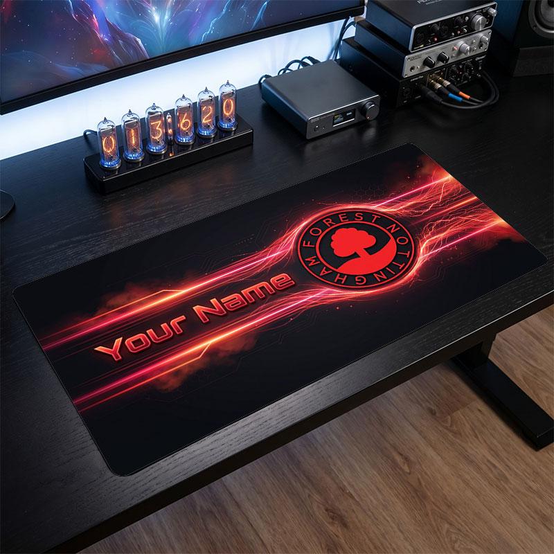Nottingham Forest Custom Large Mouse Pad, Personalized Name Text Print, Football Logo Non‑Slip Desk Mat Gaming Gift