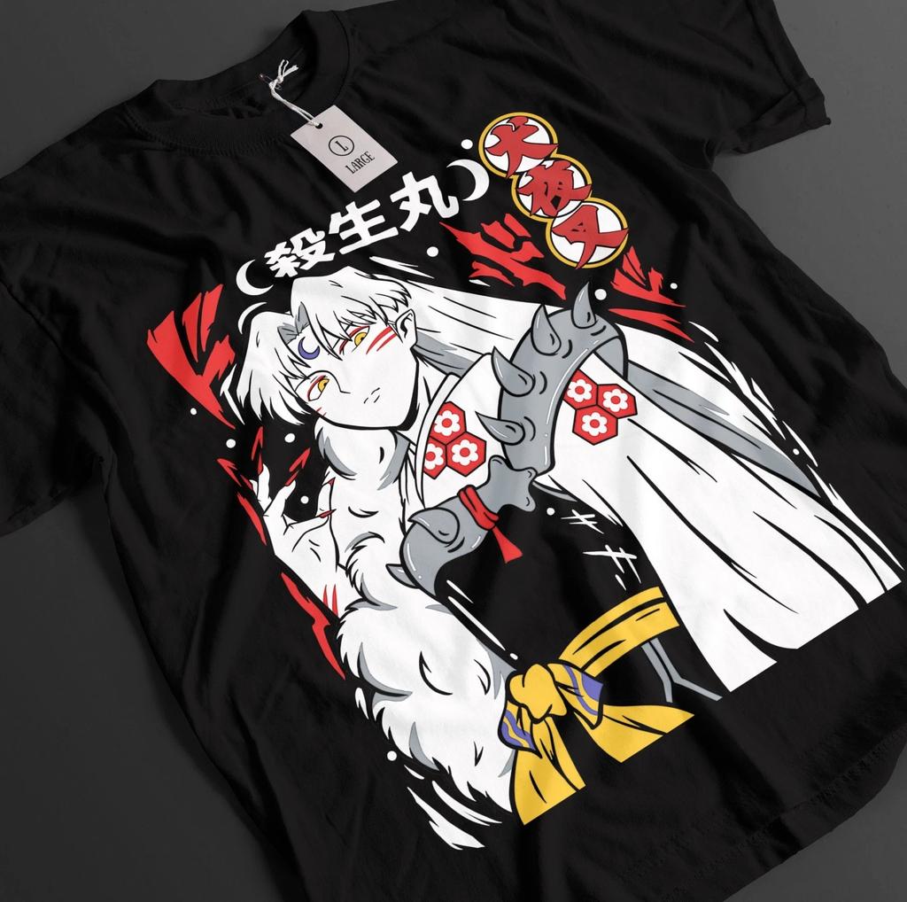 Inuyasha T-shirt Hettblodig Anime Herrar Damer Sommar Ren Bomull Bekväm T-shirt Lös Rund Hals Trendig Kortärmad