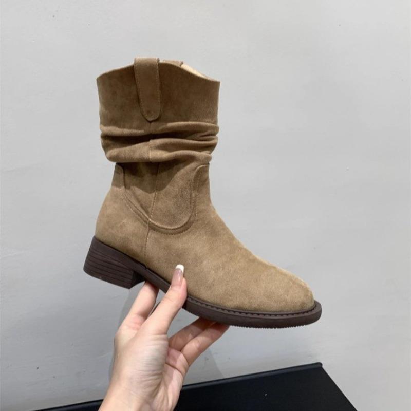 

Pointed thin boots women s western short boots autumn and winter new fashionable medium tube stacking boots are not tired of thick heels 35 хаки