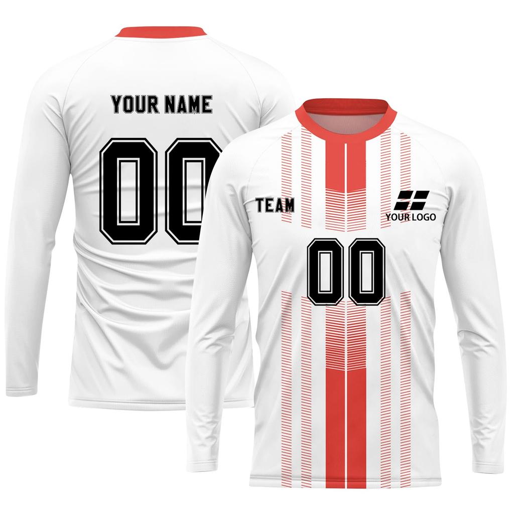 Men’s Long Sleeve Athletic Soccer Jersey, Lightweight Quick-Dry Sports Shirt for Training & Team Uniforms, Red/White