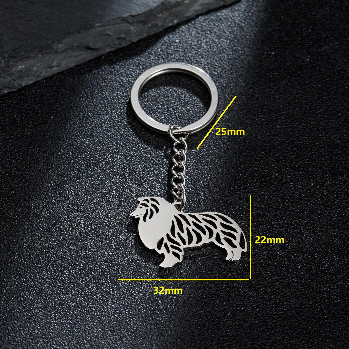 Stainless Steel Scottish Sheepdog Keychain Pendant - Cute Hollow Cutout Shape
