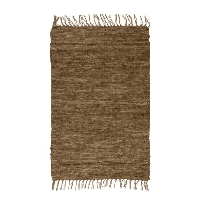 Tapis artisanal en cuir tissé à plat - STAIRS - 60x90cm - Taupe talpa