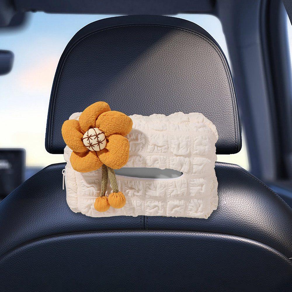 Bow Flower Car Tissue Box Puff Grid Paper Organizer Storage Bag  for Car Back Seat