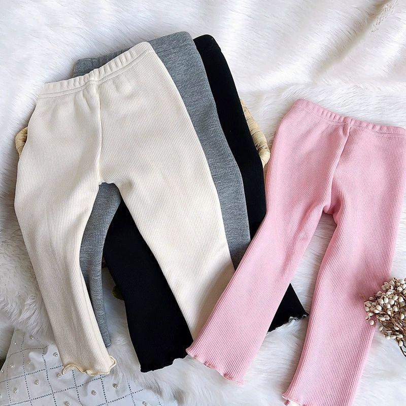 Girls' Fall/Winter Fleece-Lined Outerwear Pants Stylish Heart-Patterned Slim-Fit Fleece Leggings Children's Clothing